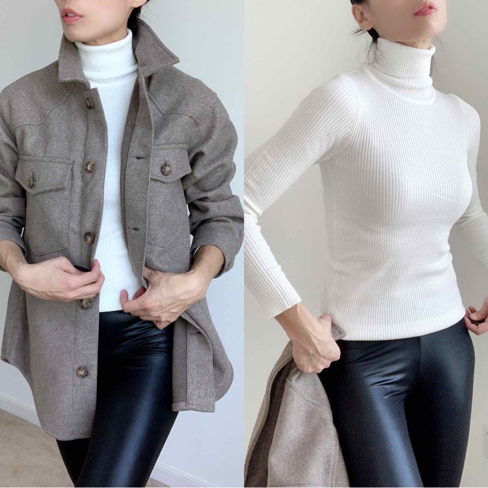 SOFT SLIM FIT LONG SLEEVE TURTLENECK TOP - WHITE - Picture 2 of 9